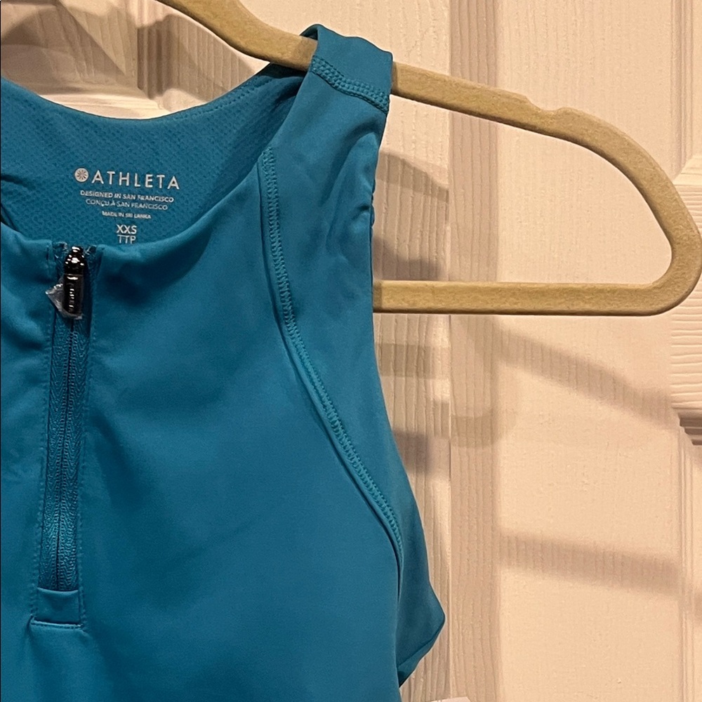 NWT-Athleta Teal Zip-Front Dress - Picture 4 of 12